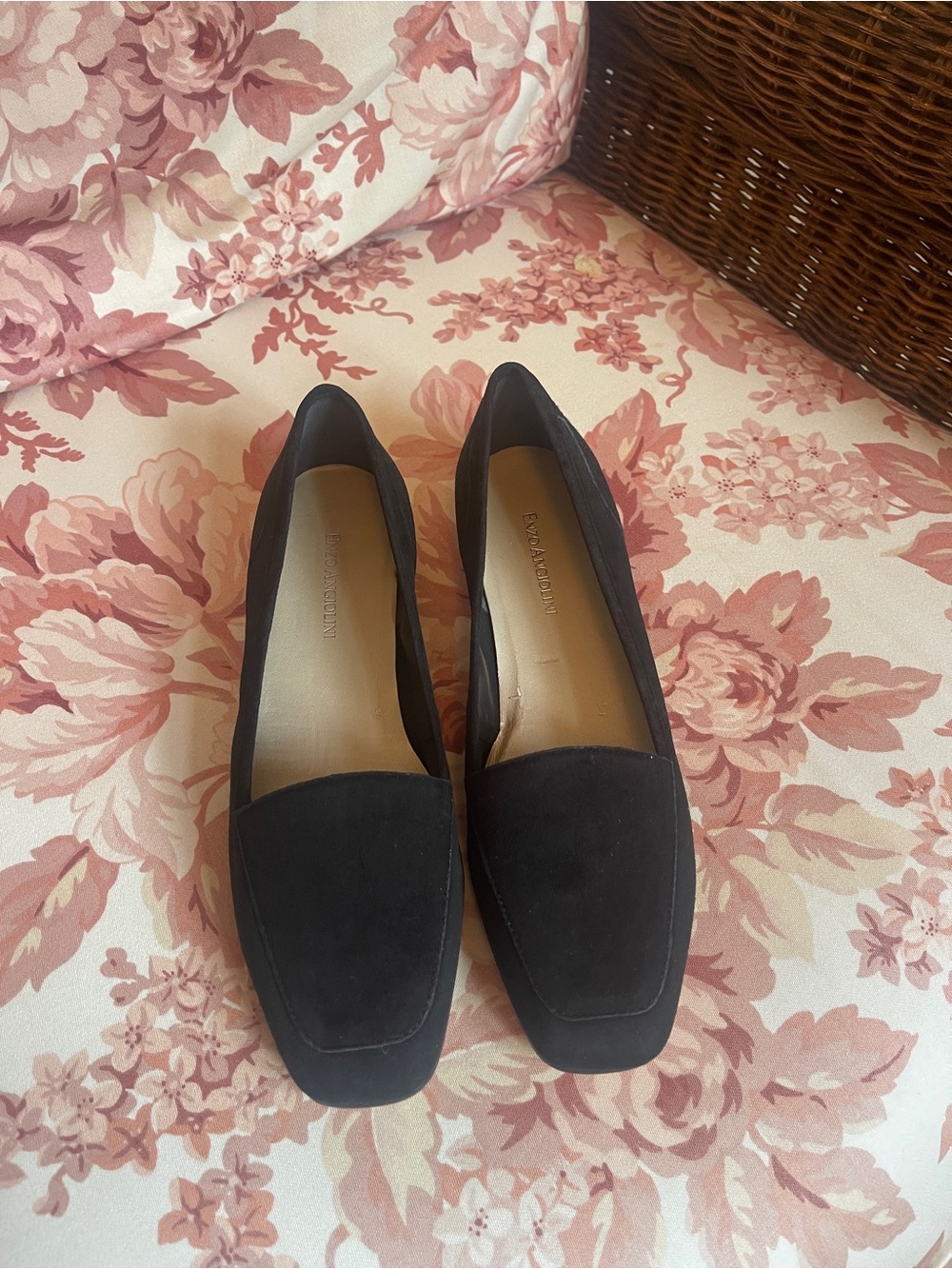 Enzo Angiolini Black Suede Square-Toe Loafers